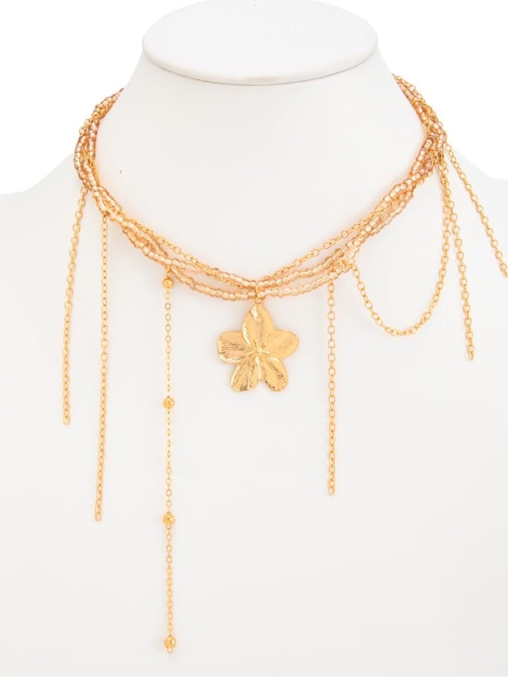 New Gold Floral Draped Multi-Strand Necklace